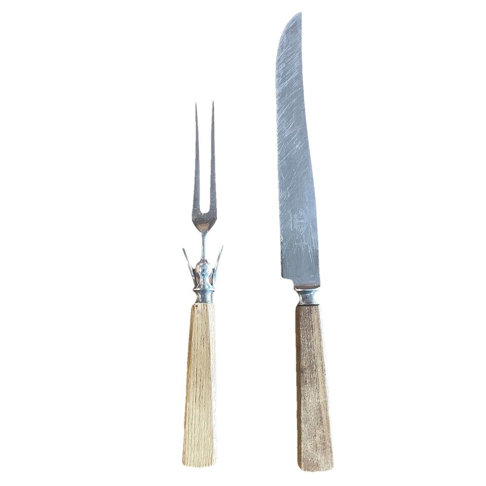 Vintage Jernbolaget Eskilstuna Sweden Carving Knife & Fork Wood Handle Rostfrei